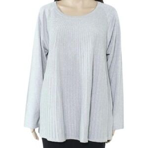 Alfani Top Sweater 3X Glitter Metallic Silver‎ Gray Pleated Ribbed Stretch Comfy